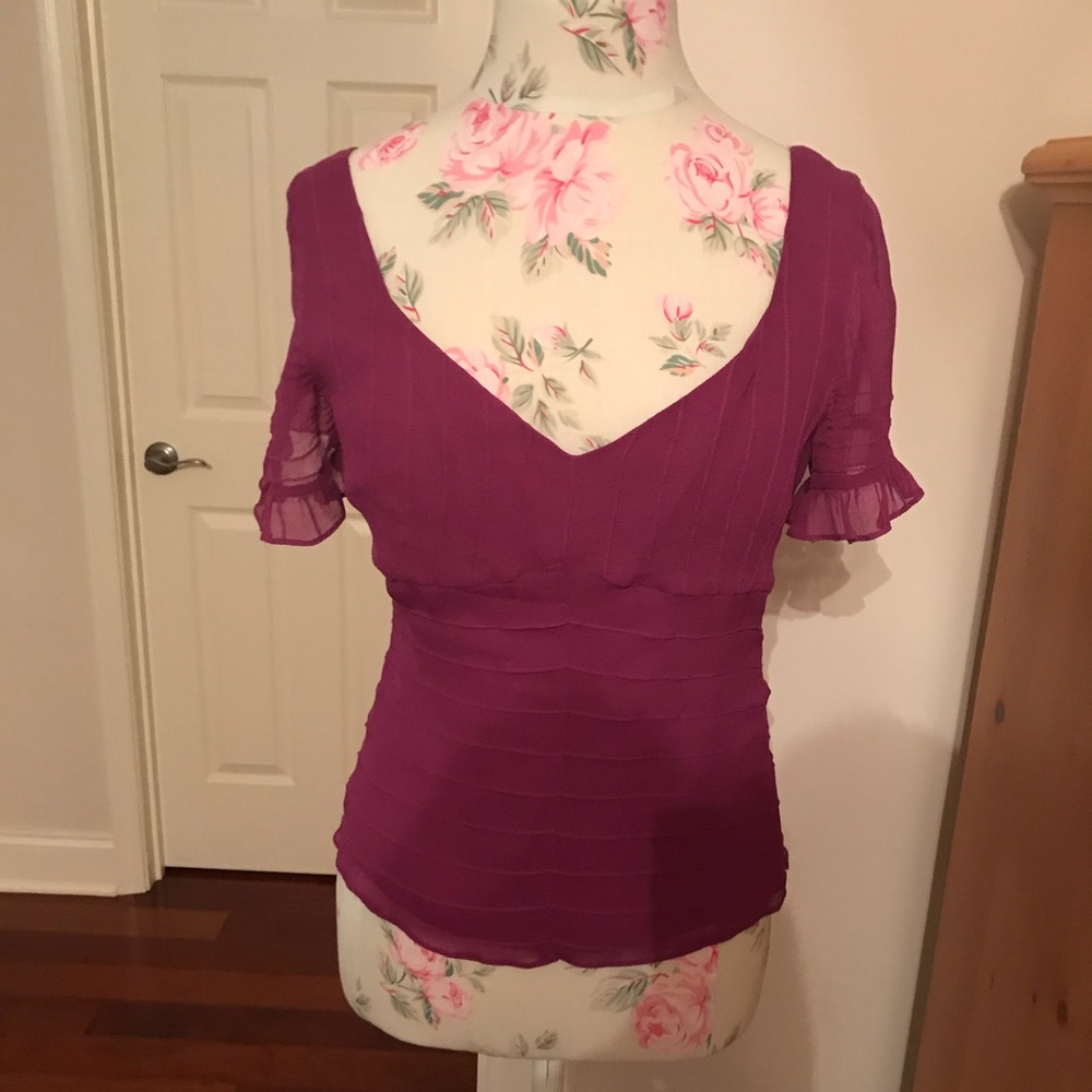Purple silk empire waist blouse